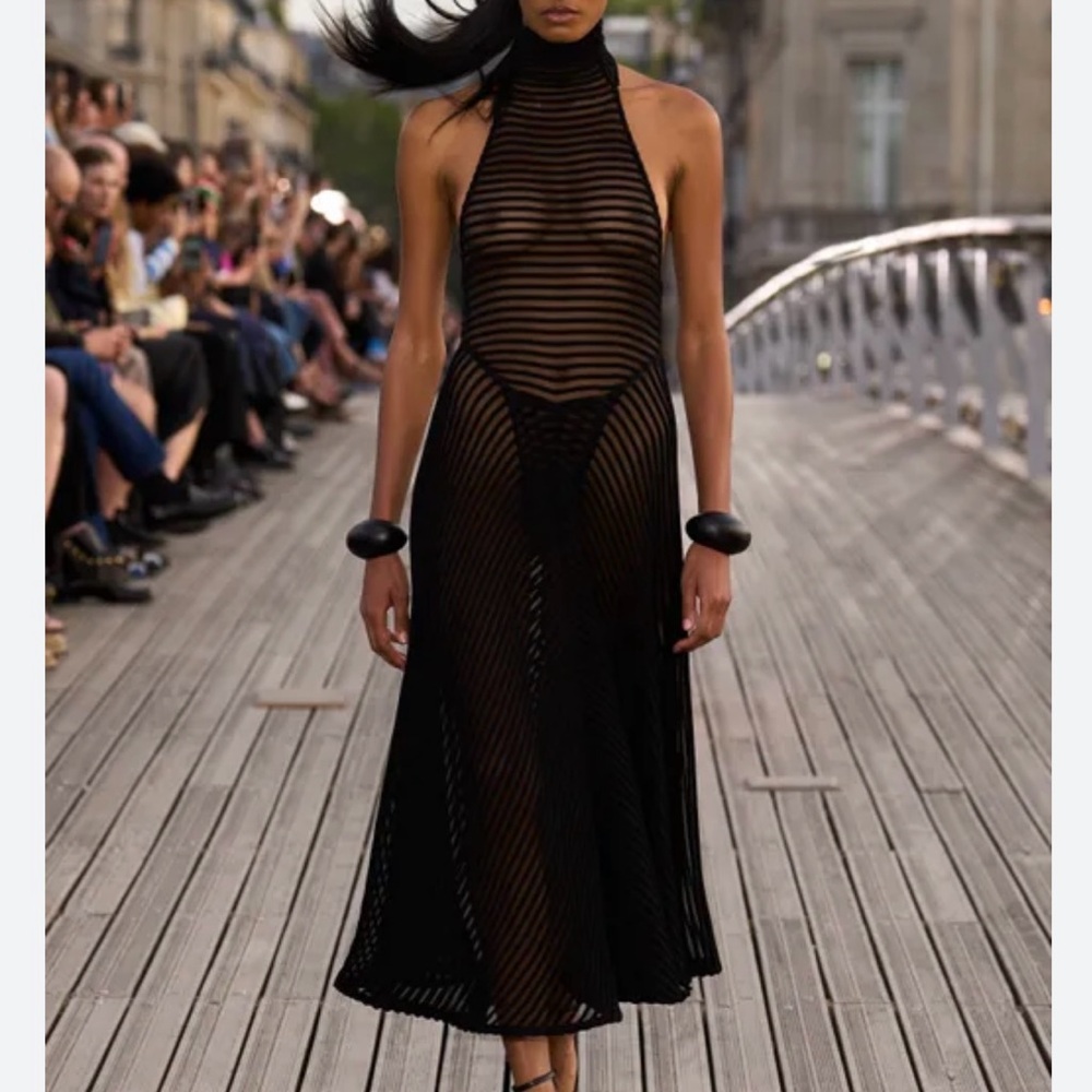 Alaia Black Striped Halter Dress